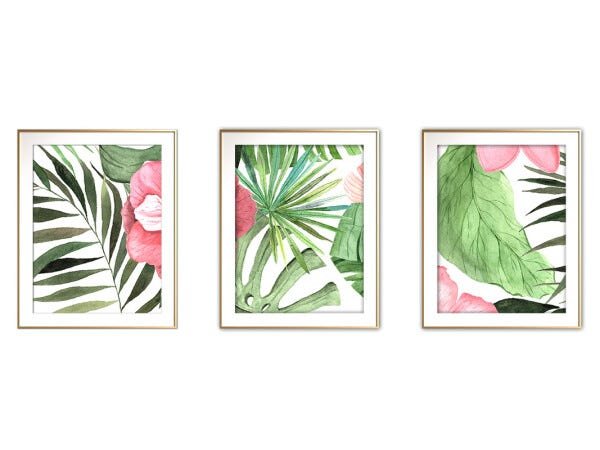 Quadro mdf délicat dourado 55x110 folhas tropicais mod 153 - 1