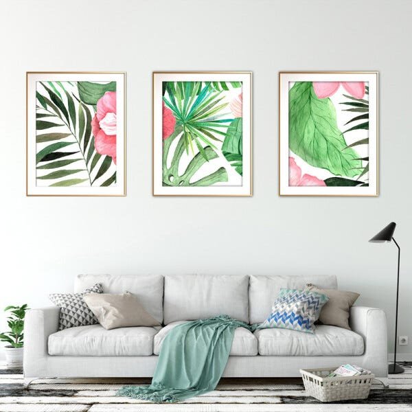 Quadro mdf délicat dourado 55x110 folhas tropicais mod 153 - 2