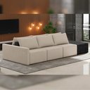 Ver imagem 2 de Sofá Ilha Modular para Sala 342cm com Puff Dublin K01 Linho Bege e Sintético Preto - Lyam Decor