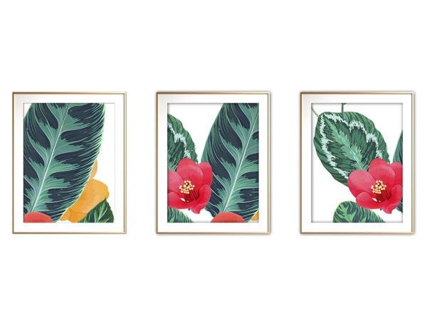 Quadro mdf délicat dourado 55x110 folhas tropicais mod 146 - 1