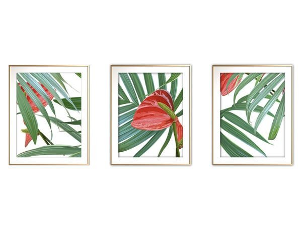 Quadro mdf délicat dourado 55x110 folhas tropicais mod 140 - 1