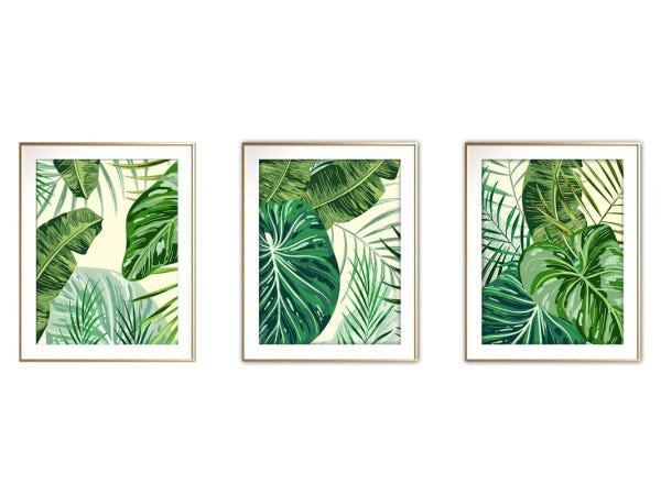 Quadro mdf délicat dourado 55x110 folhas tropicais mod 136 - 1