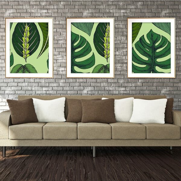 Quadro mdf délicat dourado 55x110 folhas tropicais mod 18 - 2