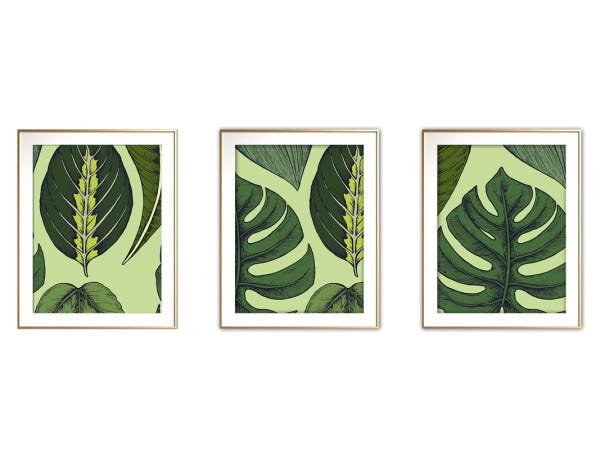 Quadro mdf délicat dourado 55x110 folhas tropicais mod 18 - 1