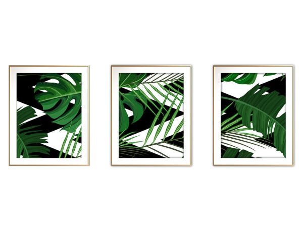 Quadro mdf délicat dourado 55x110 folhas tropicais mod 07 - 1