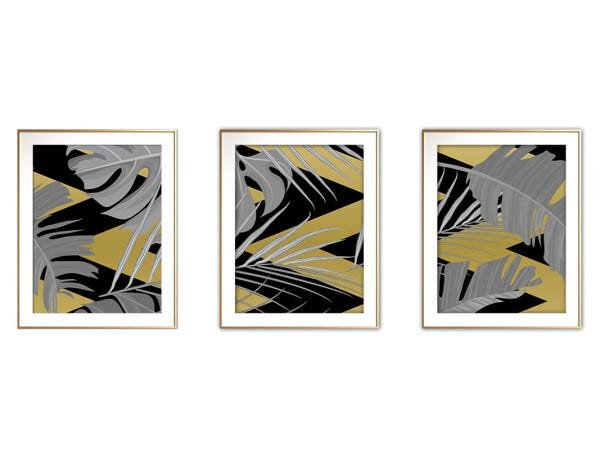 Quadro mdf délicat dourado 55x110 folhas tropicais mod 06 - 1