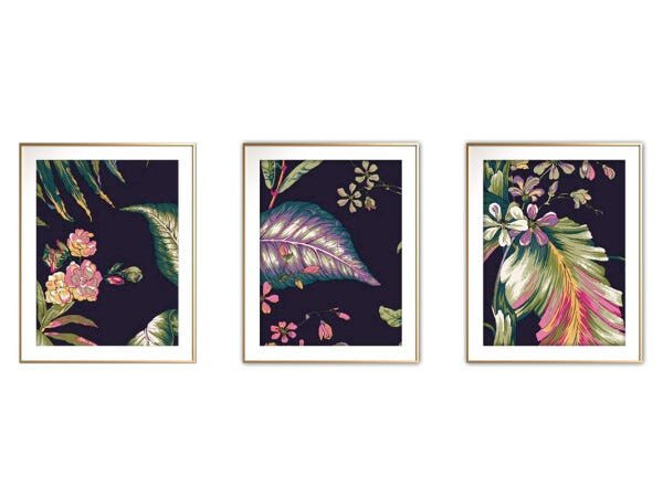 Quadro mdf délicat dourado 45x96 folhas tropicais mod 207 - 1