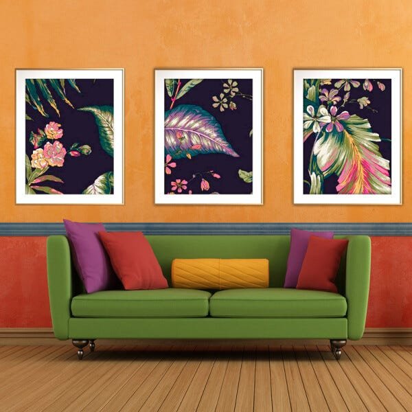 Quadro mdf délicat dourado 45x96 folhas tropicais mod 207 - 2