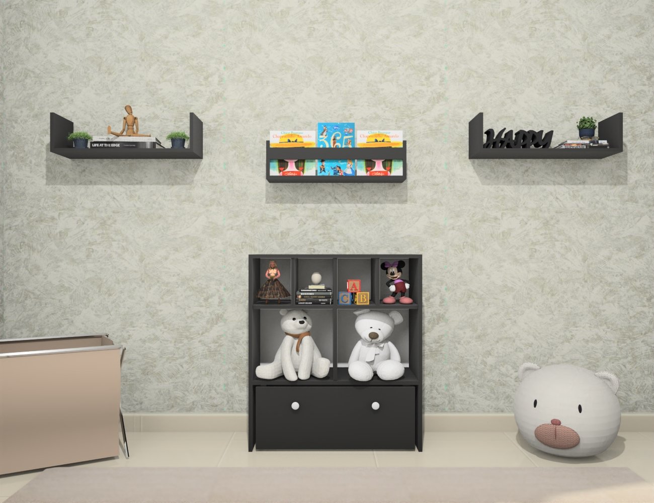 Estante Nicho Organizador de Brinquedos Infantil em Mdf Plancasa:preto Tx - 2