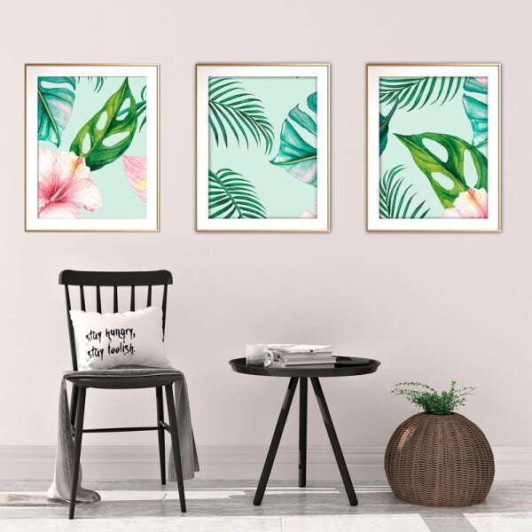Quadro mdf délicat dourado 45x96 folhas tropicais mod 203 - 2