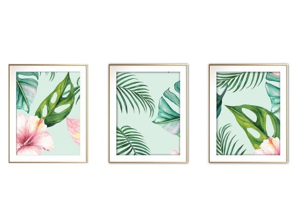 Quadro mdf délicat dourado 45x96 folhas tropicais mod 203 - 1