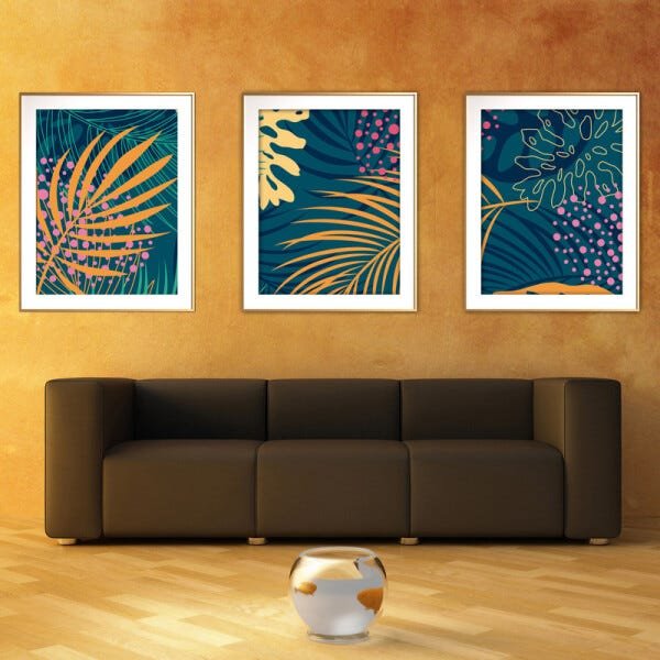 Quadro mdf délicat dourado 45x96 folhas tropicais mod 191 - 2
