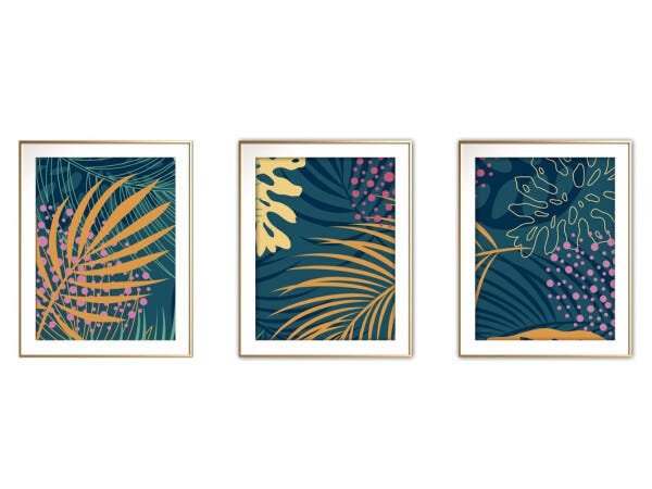 Quadro mdf délicat dourado 45x96 folhas tropicais mod 191 - 1