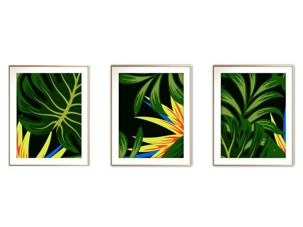 Quadro mdf délicat dourado 45x96 folhas tropicais mod 189 - 1