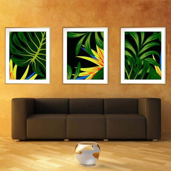 Quadro mdf délicat dourado 45x96 folhas tropicais mod 189 - 2
