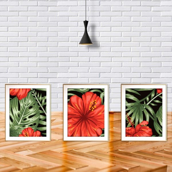 Quadro mdf délicat dourado 45x96 folhas tropicais mod 176 - 2