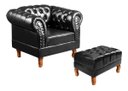 Ver imagem 1 de Kit Poltrona com Puff Decorativo Chesterfield Capitonê Dom Pedro - Couríssimo Preto