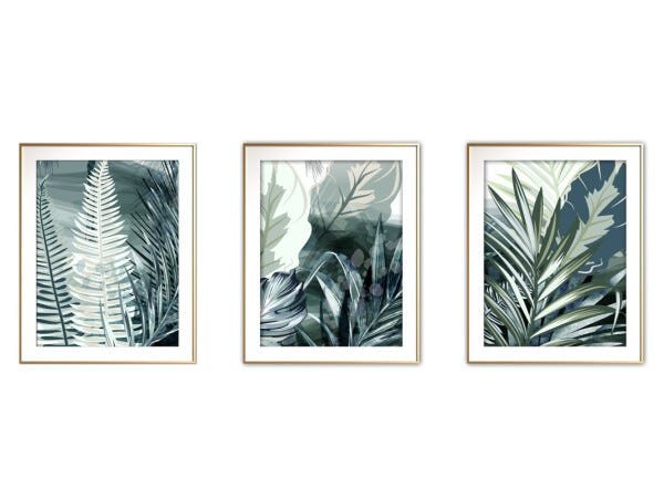 Quadro mdf délicat dourado 45x96 folhas tropicais mod 149 - 1