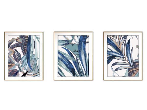 Quadro mdf délicat dourado 45x96 folhas tropicais mod 148 - 1