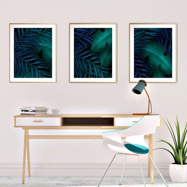 Quadro mdf délicat dourado 45x96 folhas tropicais mod 139 - 2
