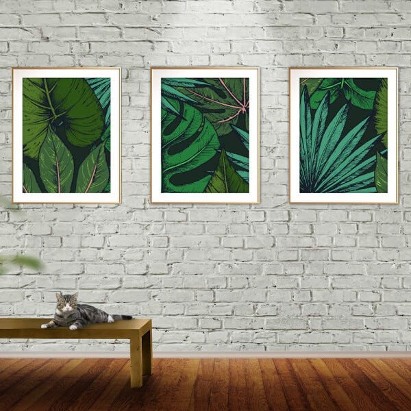 Quadro mdf délicat dourado 45x96 folhas tropicais mod 19 - 2