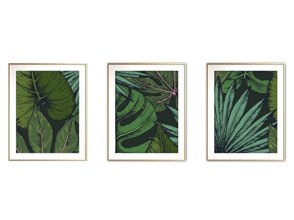 Quadro mdf délicat dourado 45x96 folhas tropicais mod 19 - 1