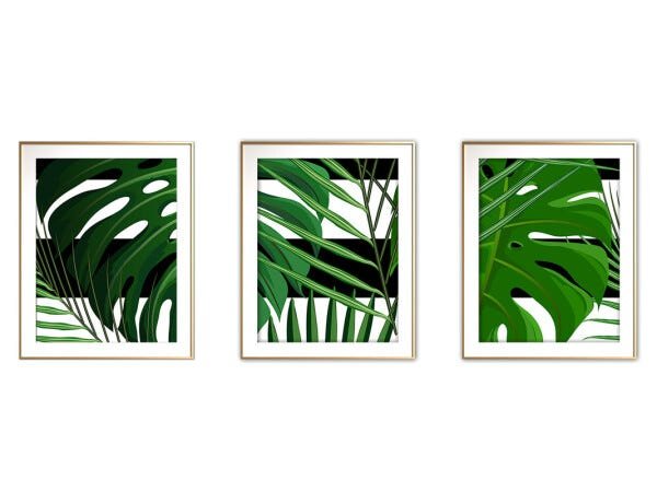 Quadro mdf délicat dourado 45x96 folhas tropicais mod 11 - 1