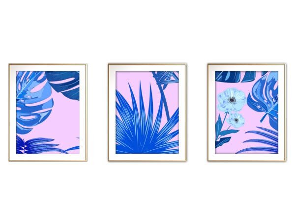 Quadro mdf délicat dourado 30x66 folhas tropicais mod 199 - 1