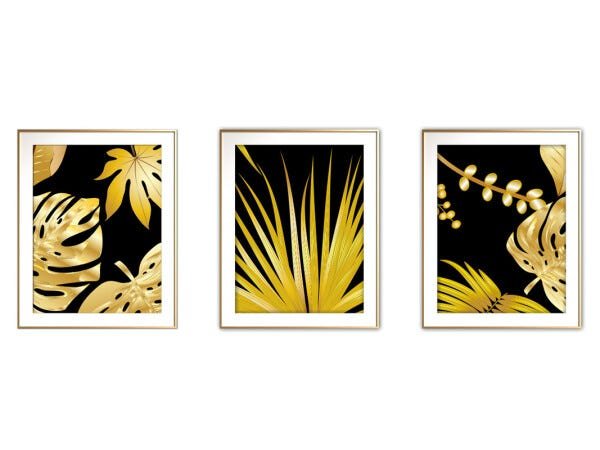 Quadro mdf délicat dourado 30x66 folhas tropicais mod 198 - 1