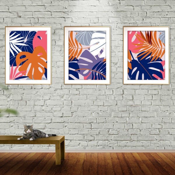 Quadro mdf délicat dourado 30x66 folhas tropicais mod 193 - 2