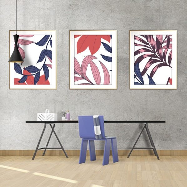 Quadro mdf délicat dourado 30x66 folhas tropicais mod 187 - 2