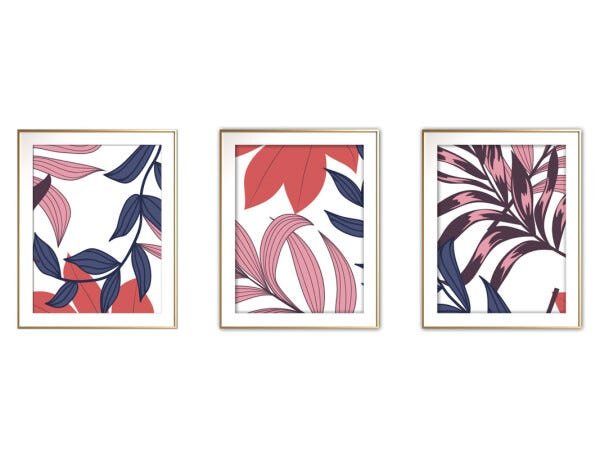 Quadro mdf délicat dourado 30x66 folhas tropicais mod 187 - 1