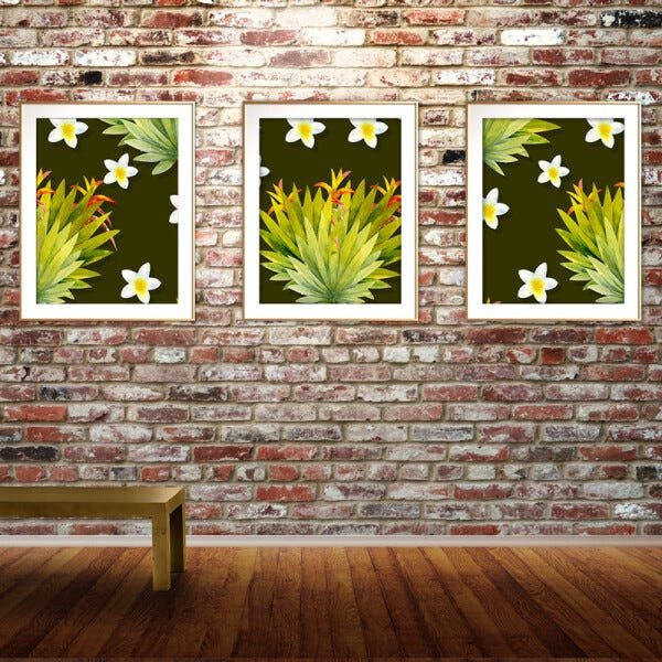 Quadro mdf délicat dourado 30x66 folhas tropicais mod 173 - 2