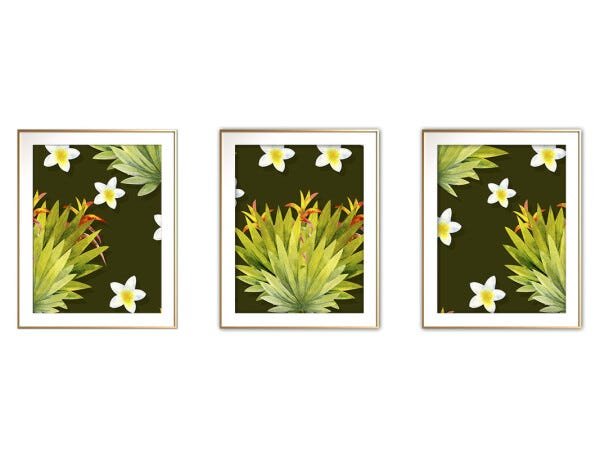 Quadro mdf délicat dourado 30x66 folhas tropicais mod 173 - 1