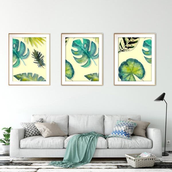 Quadro mdf délicat dourado 30x66 folhas tropicais mod 172 - 2