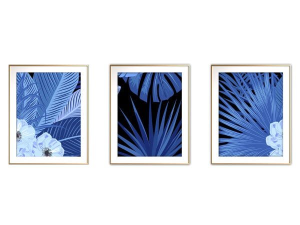Quadro mdf délicat dourado 30x66 folhas tropicais mod 170 - 1
