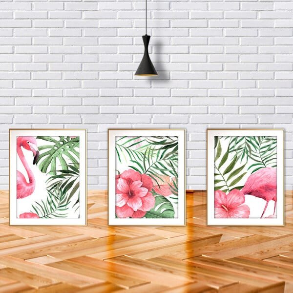 Quadro mdf délicat dourado 30x66 folhas tropicais mod 154 - 2
