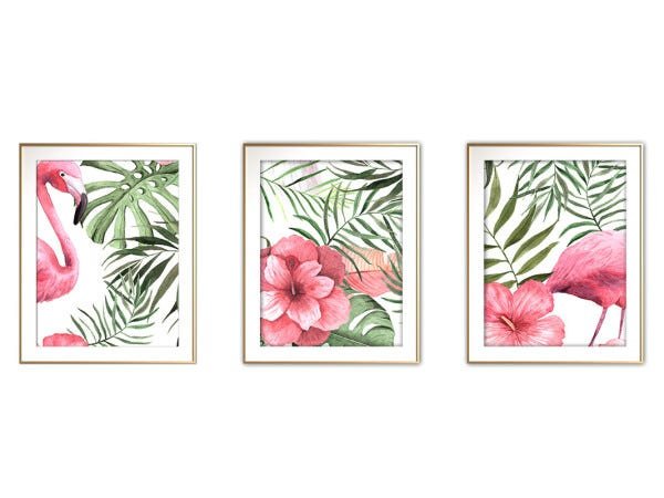 Quadro mdf délicat dourado 30x66 folhas tropicais mod 154 - 1