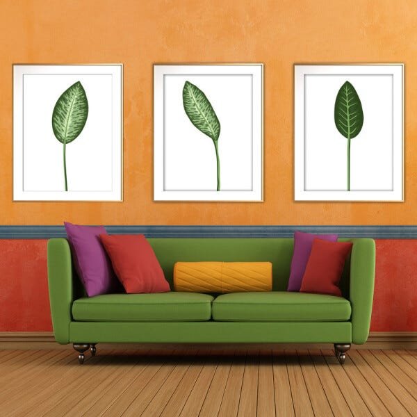 Quadro mdf délicat dourado 30x66 folhas tropicais mod 152 - 2