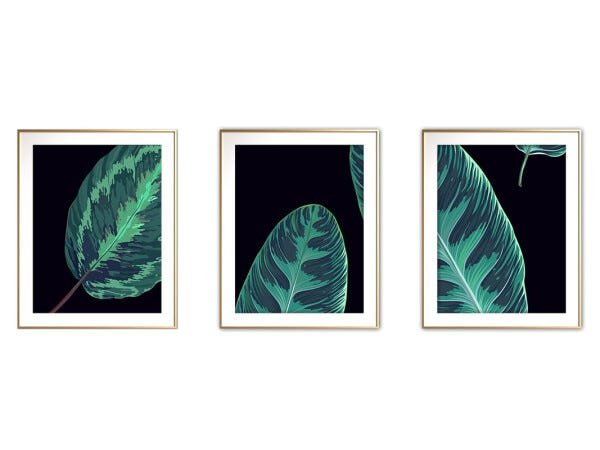 Quadro mdf délicat dourado 30x66 folhas tropicais mod 147 - 1