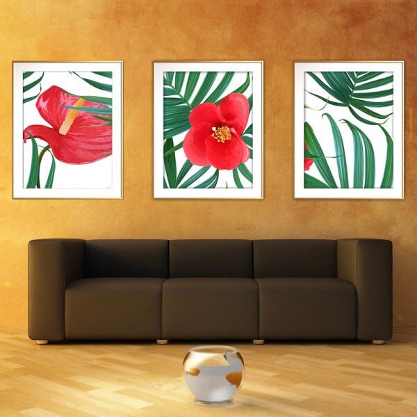 Quadro mdf délicat dourado 30x66 folhas tropicais mod 145 - 2