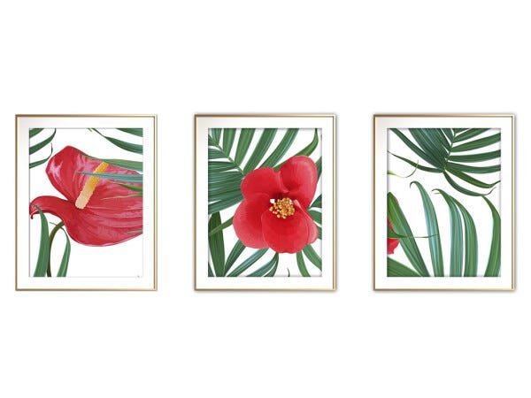 Quadro mdf délicat dourado 30x66 folhas tropicais mod 145 - 1