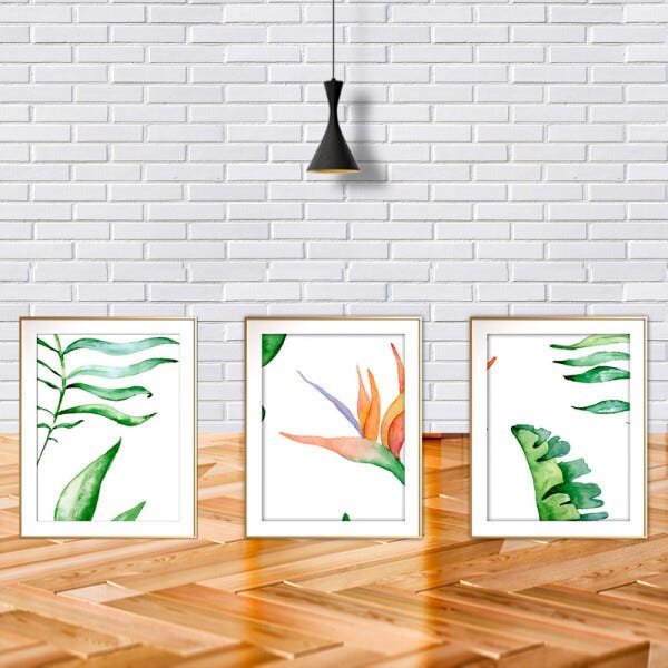 Quadro mdf délicat dourado 30x66 folhas tropicais mod 36 - 2