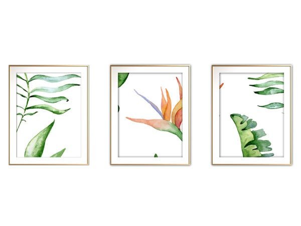 Quadro mdf délicat dourado 30x66 folhas tropicais mod 36 - 1