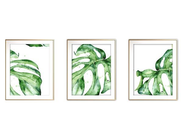 Quadro mdf délicat dourado 30x66 folhas tropicais mod 31 - 1
