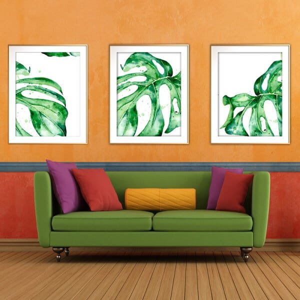 Quadro mdf délicat dourado 30x66 folhas tropicais mod 31 - 2