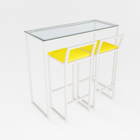 Bancada Cozinha Balcão Gourmet Vidro 2 Banquetas Estofado Br