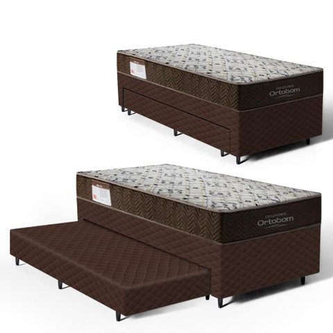 Cama Box com Colchão de Espuma D45 Solteiro Ortobom Iso 150 + Auxiliar Unique Solteiro 88cm