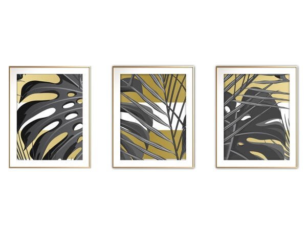 Quadro mdf délicat dourado 30x66 folhas tropicais mod 14 - 1