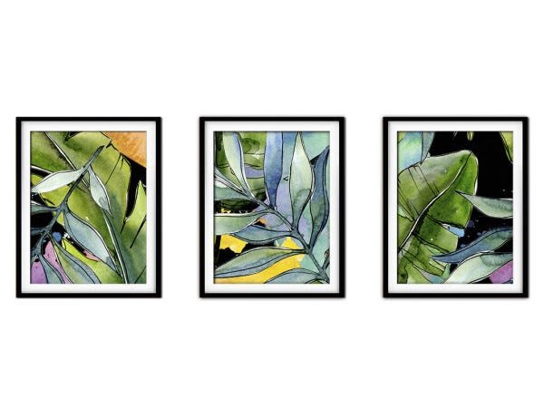 Quadro decor délicat preto 80x140 folhas tropicais mod 204 - 1